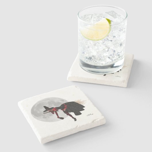 Tipsy heks op vliegend Onderzetter met stondeklaag (Zijkant)