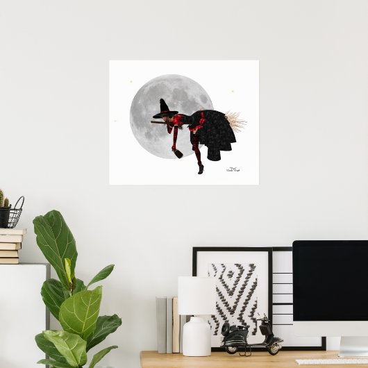 Tipsy heks op vliegend Poster (Thuiskantoor)