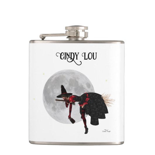 Tipsy heks op vliegende bezem Drink kolf Heupfles (Voorkant)