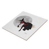 Tipsy heks op vliegende bezem keramische Tegel Tegeltje (Zijkant)