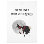 Tipsy heks op vliegende bezem klembord (Achterkant)