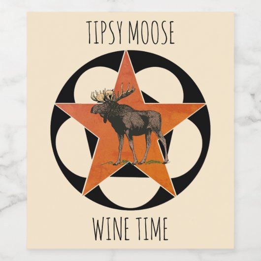 Tipsy Moose Wine Time Kampvuur Happy Hour Wijn Etiket (Enkel label)
