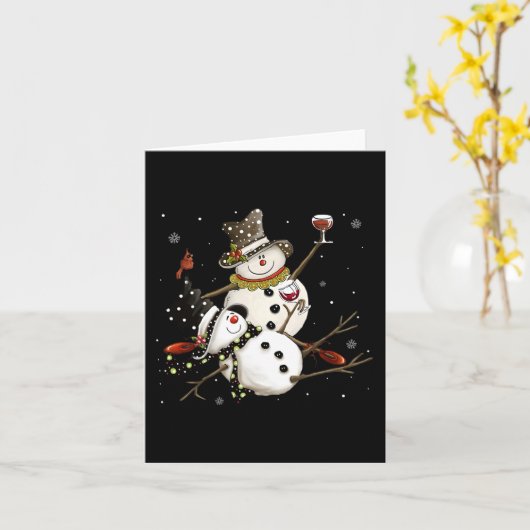 Tipsy Sneeuwman Vakantie Seizoen Drink Wijnsneeuwm Kaart (Gele Bloem)