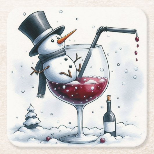 Tipsy Snowman Christmas Onderzetter (Voorkant)
