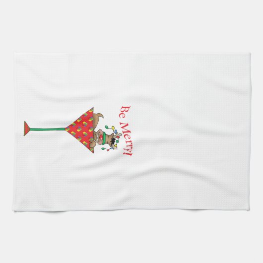 Tipsy-tini's rendiertje theedoek (Horizontaal)