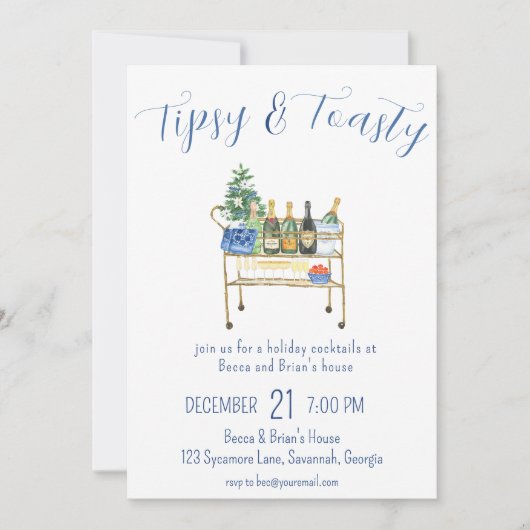 Tipsy & Toasty Christmas Party Bubbly Uitnodiging (Voorkant)
