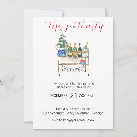 Tipsy & Toasty Kerstfeest uitnodiging (Voorkant)