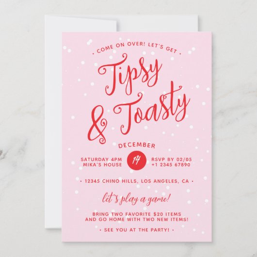 Tipsy & Toasty Pink Red Christmas Feestdagenkaart (Voorkant)