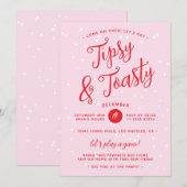 Tipsy & Toasty Pink Red Christmas Feestdagenkaart (Voorkant / Achterkant)