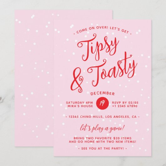 Tipsy & Toasty Pink Red Christmas Feestdagenkaart (Voorkant / Achterkant)