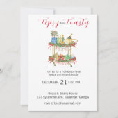 Tipsy & Toasty Rode Bar Kerstfeest uitnodiging (Voorkant)