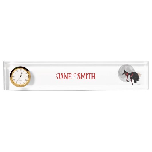 Tipsy Witch on Flying Broom Desk Name Bord Naambordje (Voorkant)