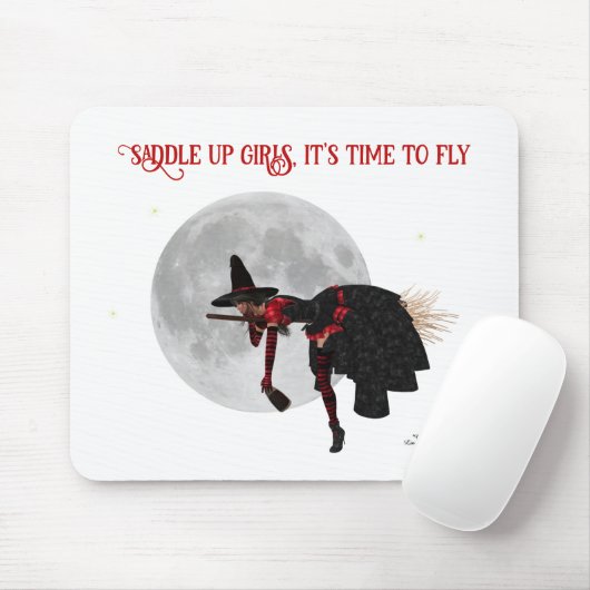 Tipsy Witch op vliegende kamer Mousepad Muismat (Met muis)