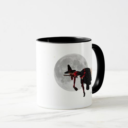 Tipsy Witch op vliegende koffiekoffie Mok (Voorkant rechts)