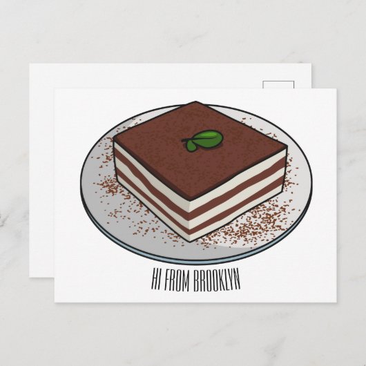 Tiramisu cake cartoon afbeelding briefkaart (Voorkant / Achterkant)