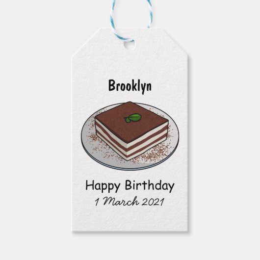 Tiramisu cake cartoon afbeelding cadeaulabel (Voorkant)