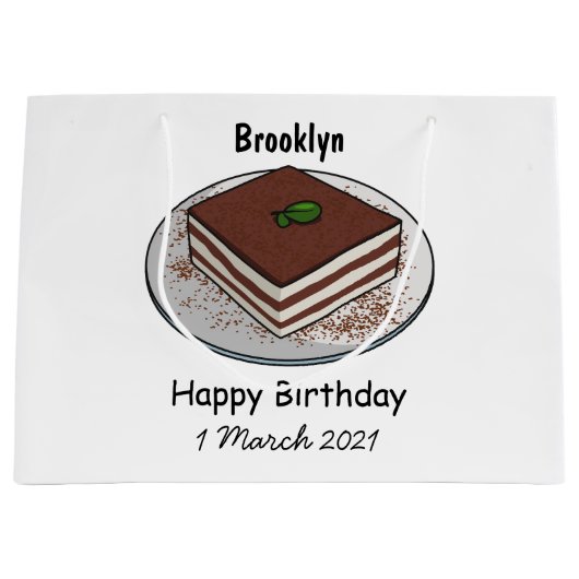 Tiramisu cake cartoon afbeelding groot cadeauzakje (Voorkant)