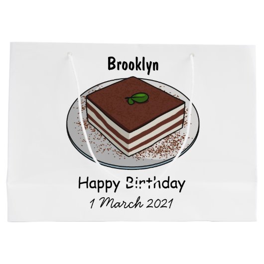 Tiramisu cake cartoon afbeelding groot cadeauzakje (Achterkant)