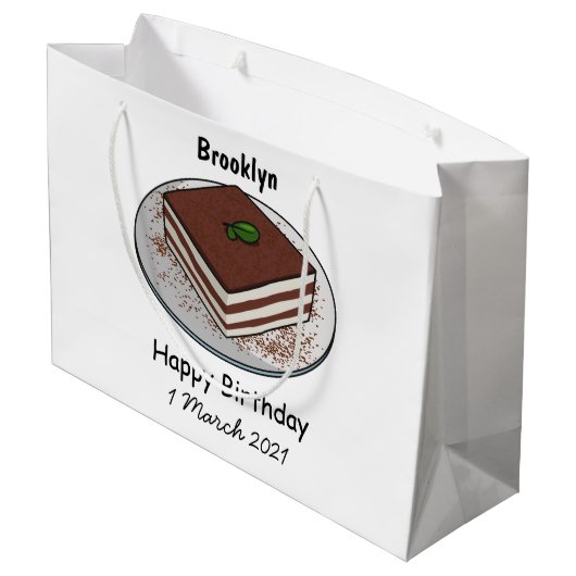 Tiramisu cake cartoon afbeelding groot cadeauzakje (Achterkant Gekanteld)