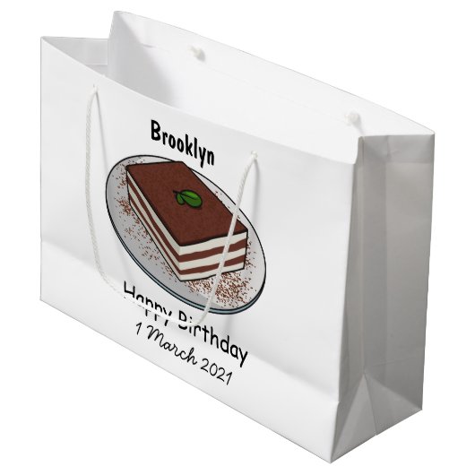 Tiramisu cake cartoon afbeelding groot cadeauzakje (Voorkant Gekanteld)