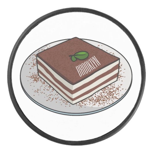Tiramisu cake cartoon afbeelding hockey puck (Voorkant)