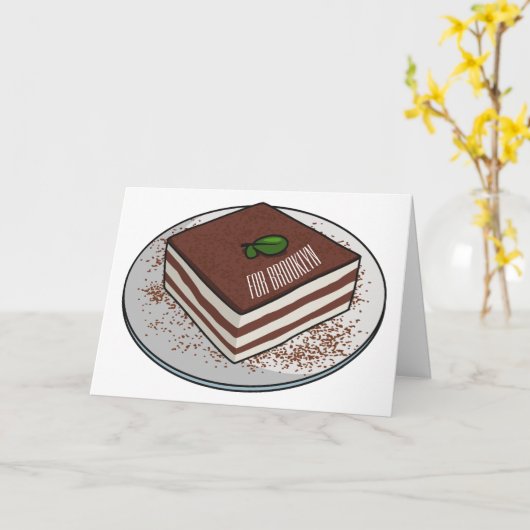 Tiramisu cake cartoon afbeelding kaart (Gele Bloem)
