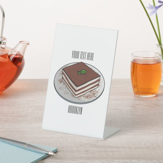 Tiramisu cake cartoon afbeelding reclamebord met voetstuk (Insitu)