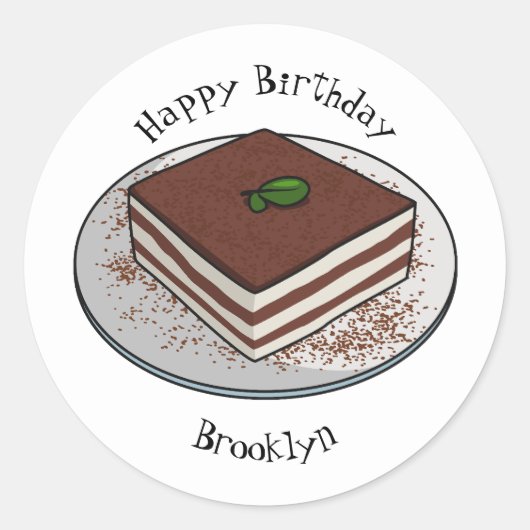 Tiramisu cake cartoon afbeelding ronde sticker (Voorkant)