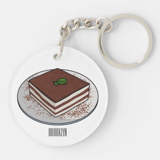 Tiramisu cake cartoon afbeelding sleutelhanger (Achterkant)