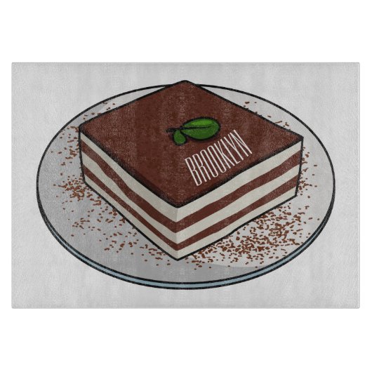 Tiramisu cake cartoon afbeelding snijplank (Voorkant)