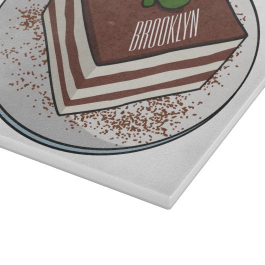 Tiramisu cake cartoon afbeelding snijplank (Hoek)