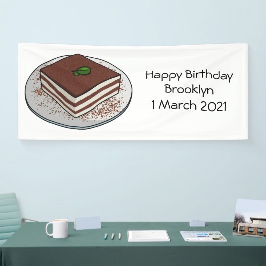 Tiramisu cake cartoon afbeelding spandoek (Beurs)