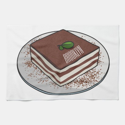 Tiramisu cake cartoon afbeelding theedoek (Horizontaal)