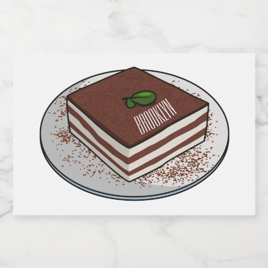 Tiramisu cake cartoon afbeelding voedselcontainer etiket (Enkel label)