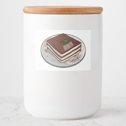Tiramisu cake cartoon afbeelding voedselcontainer etiket (Voorkant)