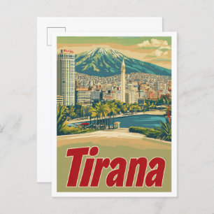 Tirana Albanië Art Vintage Travel Illustratie Briefkaart