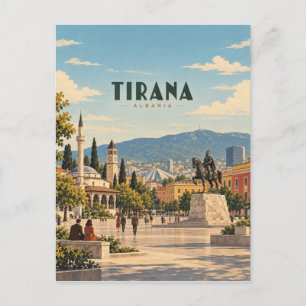 Tirana Albanië Vintage Reis Kunst Briefkaart