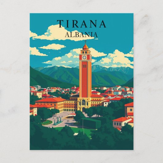 Tirana, Albanië Vintage Travel Balkan Art Briefkaart (Voorkant)