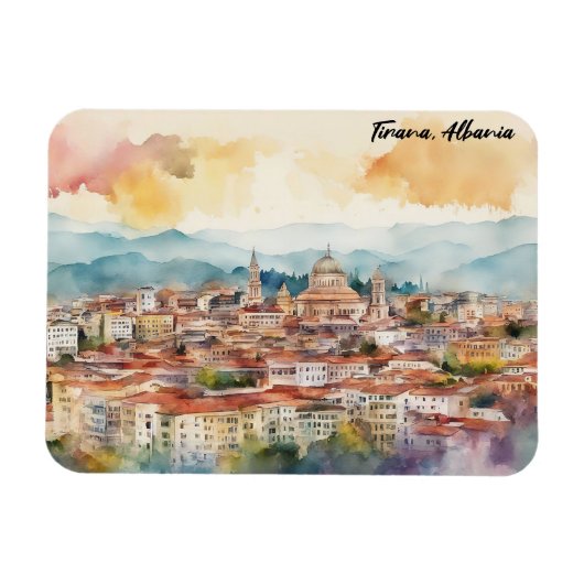 Tirana Albanië Waterverf schilderij Panorama Uitzi Magneet (Horizontaal)