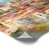 Tirana Albanië Waterverf schilderij Panorama Uitzi Poster (Hoek)