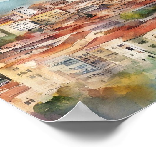 Tirana Albanië Waterverf schilderij Panorama Uitzi Poster (Hoek)