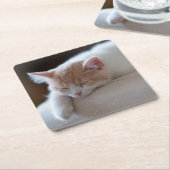 Tired beige en White Kitten Kartonnen Onderzetters (Schuin)