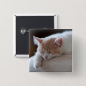 Tired beige en White Kitten Vierkante Button 5,1 Cm (Voorkant /achterkant)