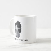 Tired But Trying Relatable Chibi Girl Koffiemok (Voorkant links)