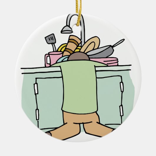 Tired Dishwasher Man Keramisch Ornament (Voorkant)