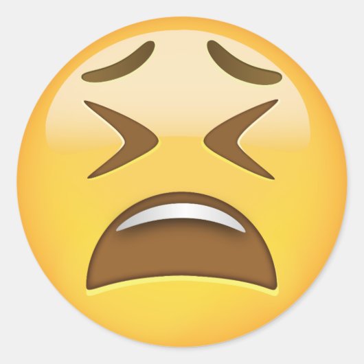 Tired Face Emoji Ronde Sticker (Voorkant)