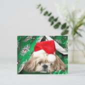 Tired Kerstmis Shih Tzu Feestdagenkaart (Staand voorkant)