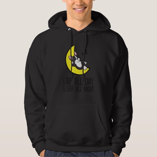 Tired Nap All Day Sleep All Night Cute Boston Terr Hoodie (Voorkant)