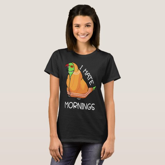 Tired Parrot Hates Mornings I Green Indian Ringnec T-shirt (Voorkant volledig)
