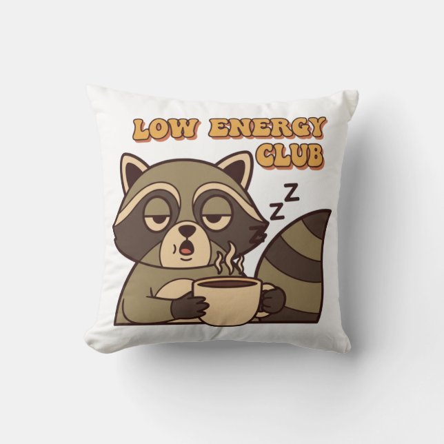 Tired Retro Raccoon Square Throw Pillow Kussen (Voorkant)